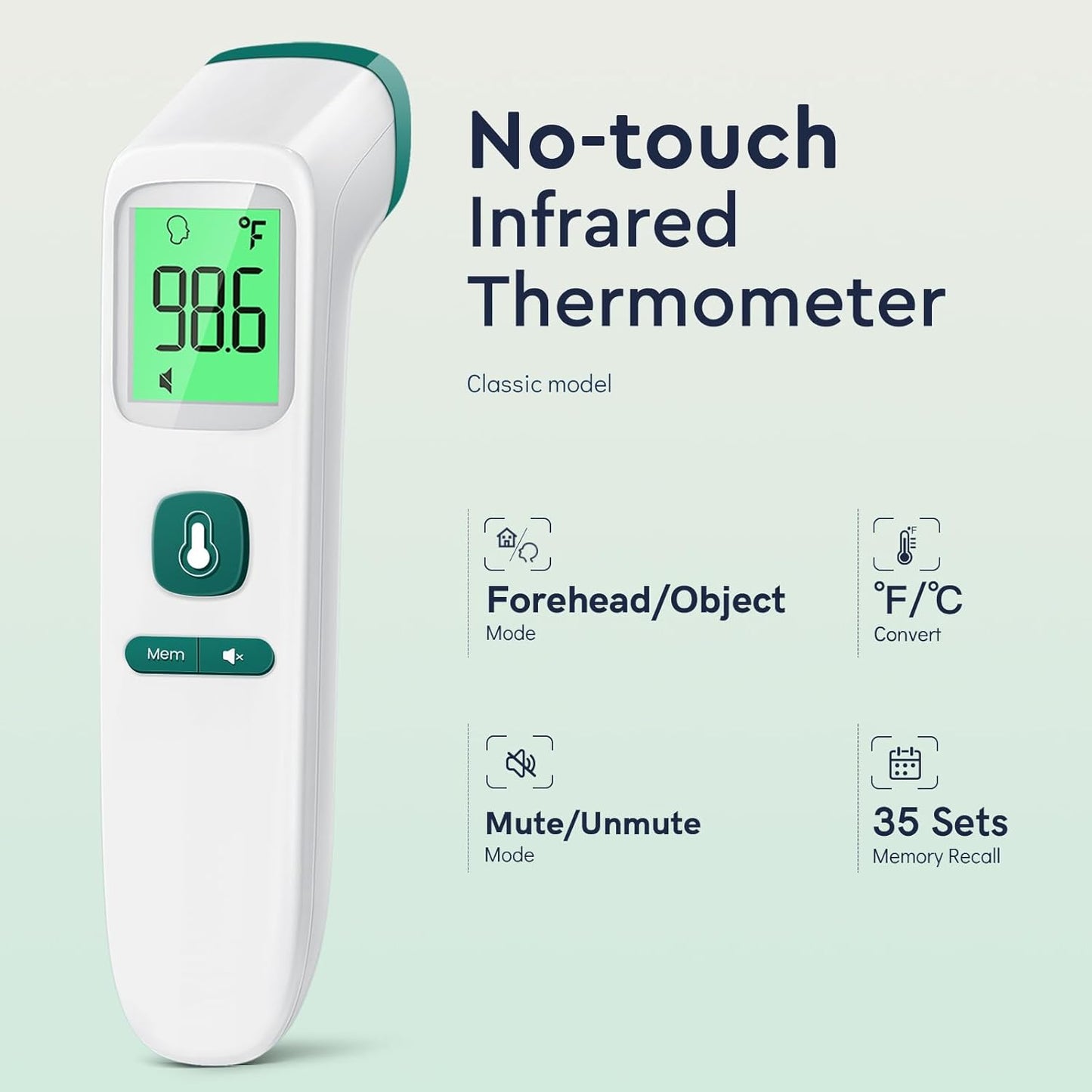Forehead Thermometer for Adults and Kids, Fast Accurate Thermometer with Fever Alarm, 1S Reading & Silent Mode, Easy to Use Health Thermometer (Green)