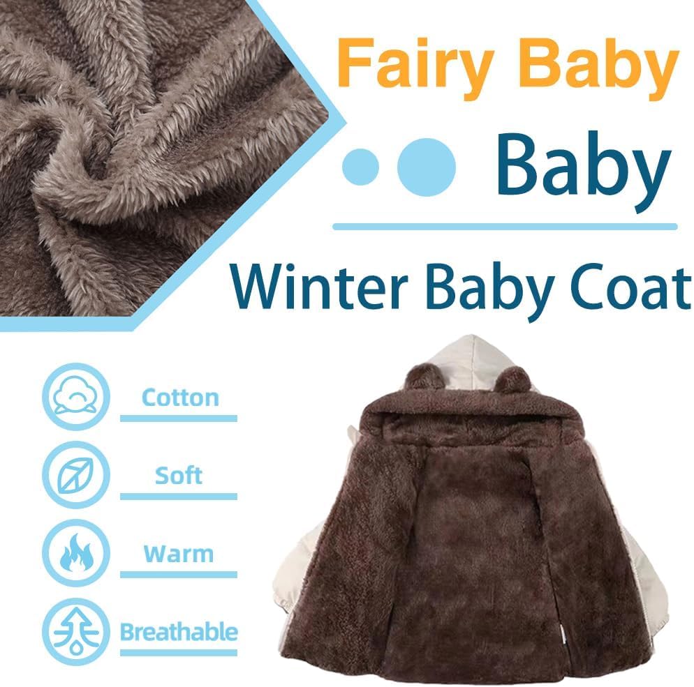 Fairy Baby Infant Baby Winter Coat Cute Teddy Bear Hooded Jacket Warm Fleece Outerwear Windproof Toddler Boys Girl 6M-4T