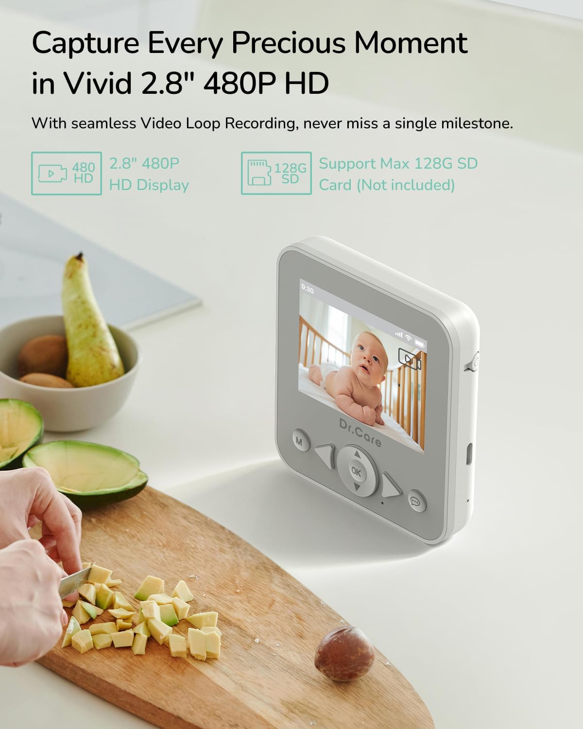 NeoView Video Baby Monitor - 2.8” Screen, 2-Way Audio, Video Loop Recording, Night Vision, Real-Time/VOX Monitoring, Temperature Sensor, Lullabies, Belt Clip Design (Supports Up to 128GB)