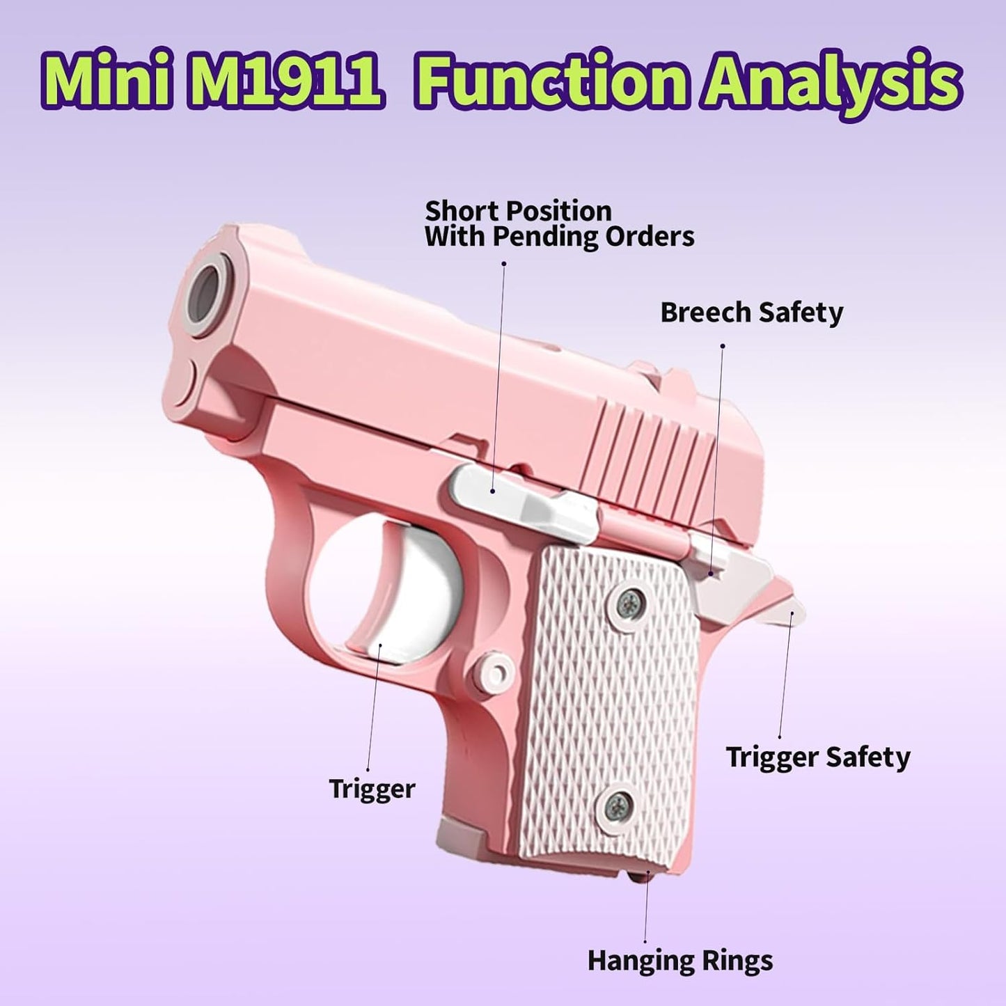 Fidget Toys for Adults, 1911 3D Printed Small Pistol Toys, Stress Relief Pistol Toys Suitable for Relieving ADHD, Anxiety, Suitable Toys for Friends Adults and Kids Best Gift (Pink)