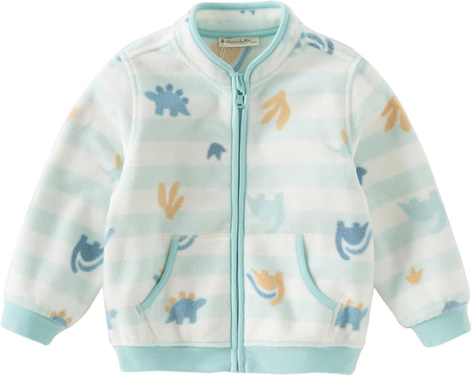 DAVE & BELLA Kids Printed Polar Fleece Jacket Toddler Baby Boys Girls Zip Up Long Sleeve Spring Fall Warm Outerwear Coat