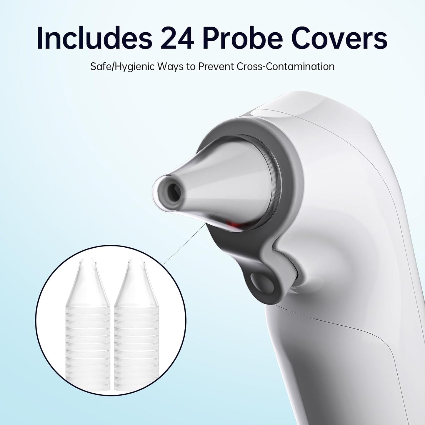 Ear Thermometer, Highly Accurate Ear Thermometer for Kids, Adults and Babies, 30 Memory Recall, 1s Result and 3-Color Fever Alert, with 24 Disposable Probe Covers, Gray