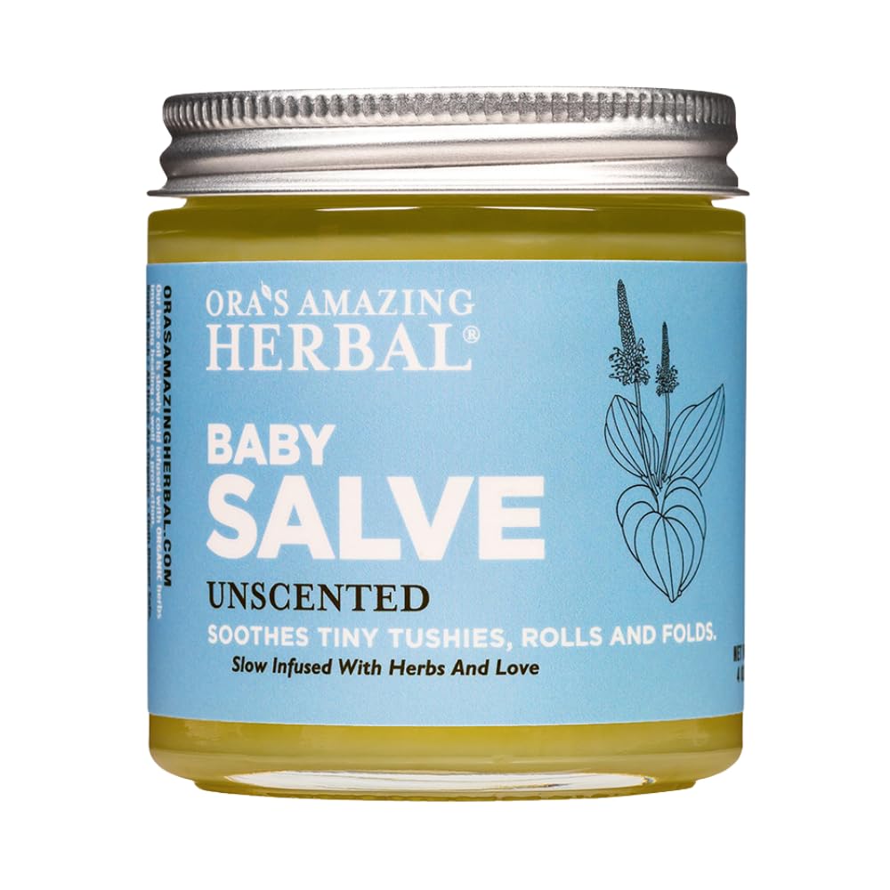 Baby Salve, Diaper Balm Ointment, Drool Rash Prevention, Natural Diaper Cream, Calendula Thyme Burdock Cream, Baby Eczema Acne and Rash Treatment, 4 oz, Ora’s Amazing Herbal