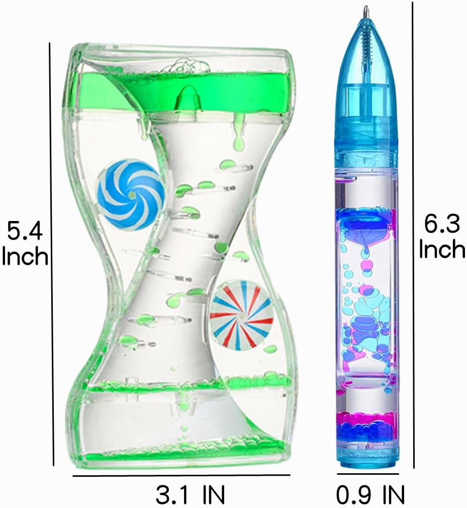 Liquid Motion Bubbler Sensory Toys Calm Stress Relief Liquid Motion Bubbler Pen Fidget Pen ADHD Anxiety Autism Toy Desk Decor Bubble Timers for Kids and Adults Gifts 3 Pack