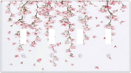 Light Switch Covers Sakura Plant Floral Pink Flowers Quad Toggle Electrical Faceplate 4 Gang Wall Plate Decorative Switch Plates For Bed Room Living Room Decor