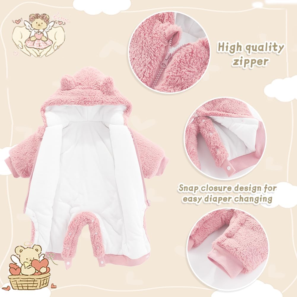 UVIPC Baby Newborn Bear Outfit Fleece Snowsuit Winter Clothes Hooded Jumpsuit Romper for Baby boy girl