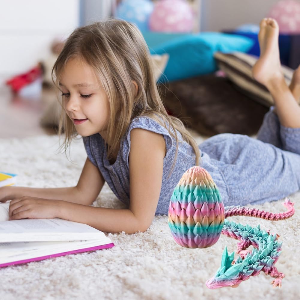 3D Printed Dragon Egg, Mystery Crystal Dragon Egg Fidget Toys Surprise, Easter Eggs Articulated Crystal Dragon Eggs with Dragon Inside (A-Rainbow)