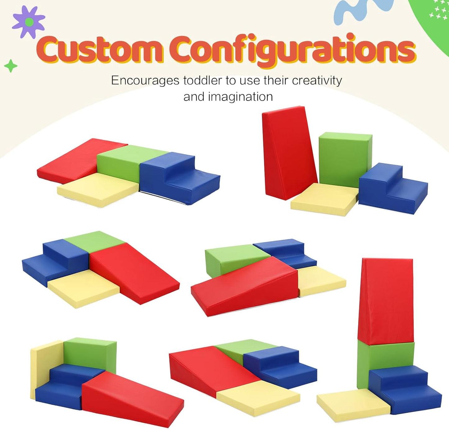 4-Piece PU Leather Baby Foam Climbing Blocks for Toddlers - Soft Play Climbing Toys for Toddlers - Foam Climbing Set for Crawling and Sliding Indoor (Red Yellow Blue)