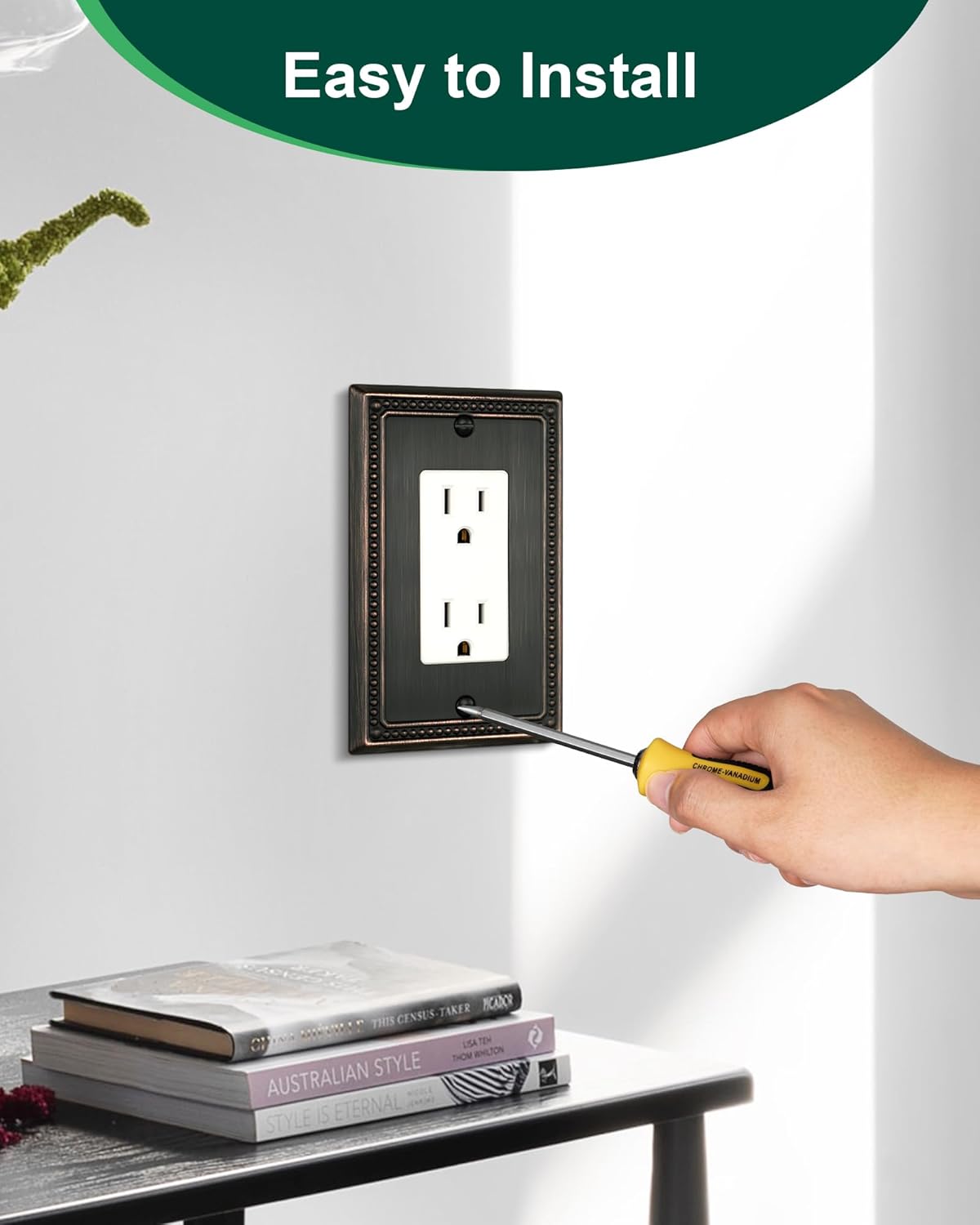 4-Pack Decorator Outlet Cover Plate, Decorative Switch Plates and Outlet Covers, Aged Bronze Metal Wall Plates for Electrical Outlets, Receptacle, GFCI Outlet, Dimmer Switch