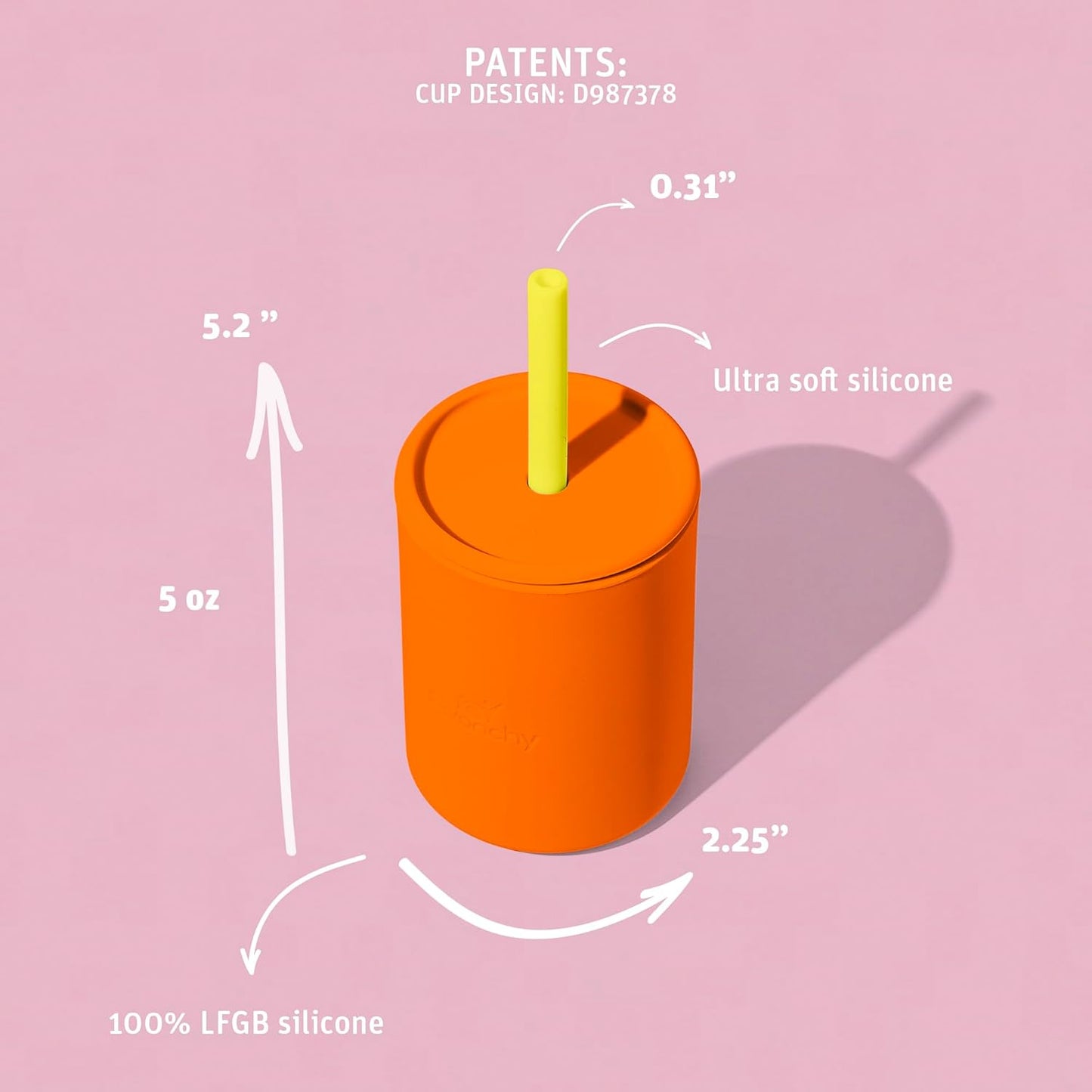 Avanchy Silicone Training Sippy Cup with Straw Lid – Tiny Cup for Babies 6+ Months to Toddlers 1 Year Old – 5 oz Infant Water Cup for Baby Led Weaning, Orange