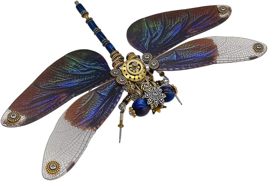Keetopteep 3D Metal Puzzle for Adults, 200 Pieces Mechanical Dragonfly DIY Assembly Kit to Build, 3D Puzzle Handmade Craft Desk Ornament Toys (Color3)