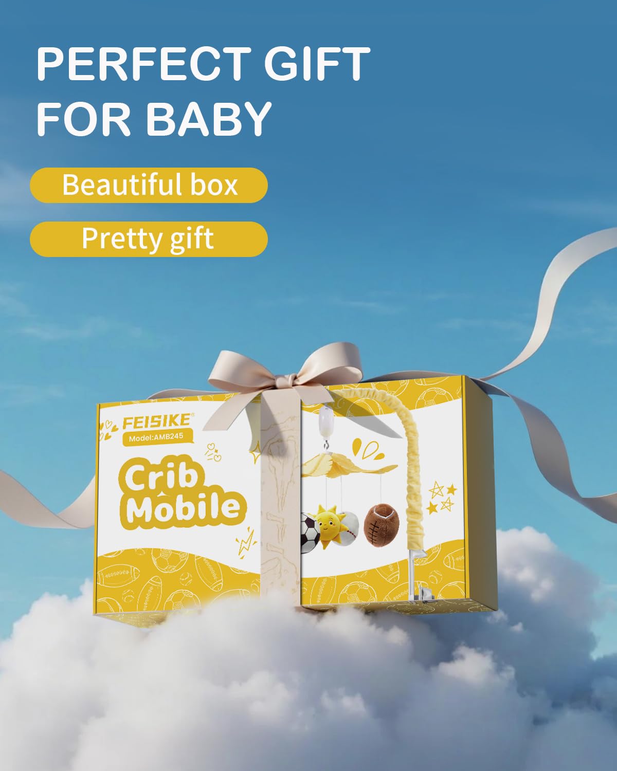 FEISIKE Baby Crib Mobile with 35 Lullabies, 3 Modes Rotation & Music, Soother Toy Adjustable Volume, Sport-Themed Nursery Decor Musical Mobile for Crib or Bassinet