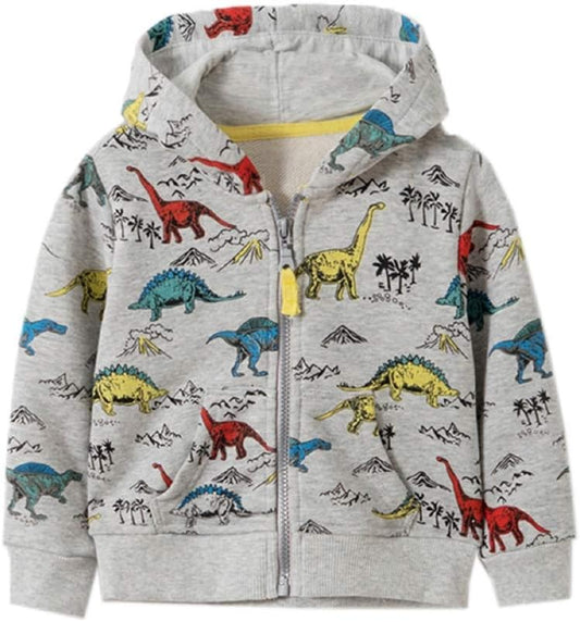 Baby Toddler Boys Dinosaur Hooded Zip Jacket Casual Outerwear Active Sweatshirt