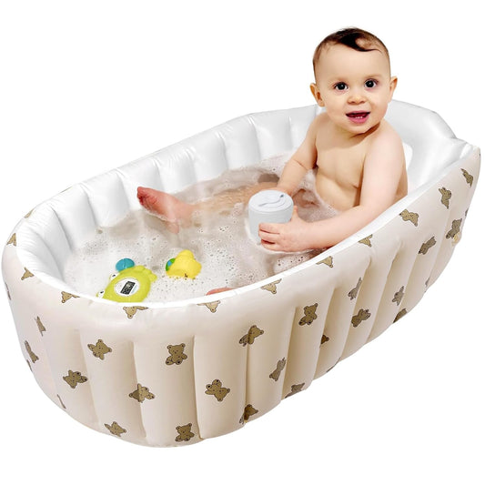 Mink Newborn to Toddler Bath Tub,Inflatable Baby Bathtub with Built-in Air Pump,Portable Travel Shower Basin with Back Support, Deflates and Folds Easily (Bear tub)