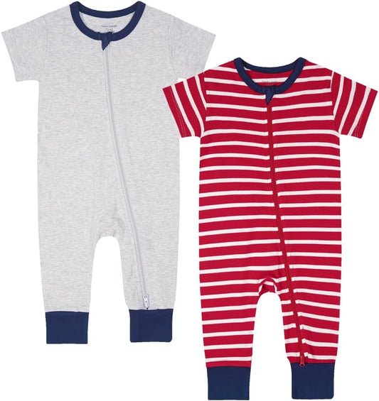 Teach Leanbh Toddler Baby Boys Girls 2-Pack Pajamas Cotton 2 Way Zipper Short Sleeve Footless Romper Sleep and Play
