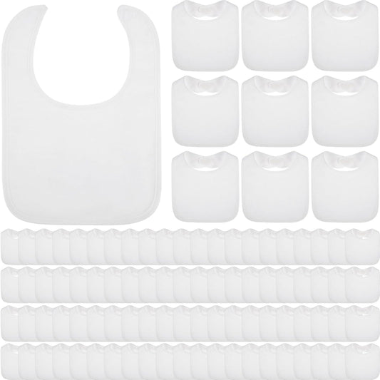 Toulite 50 Pcs White Bibs for Baby Washable Reusable Waterproof Cotton Feeder Bibs with Double Sided Design