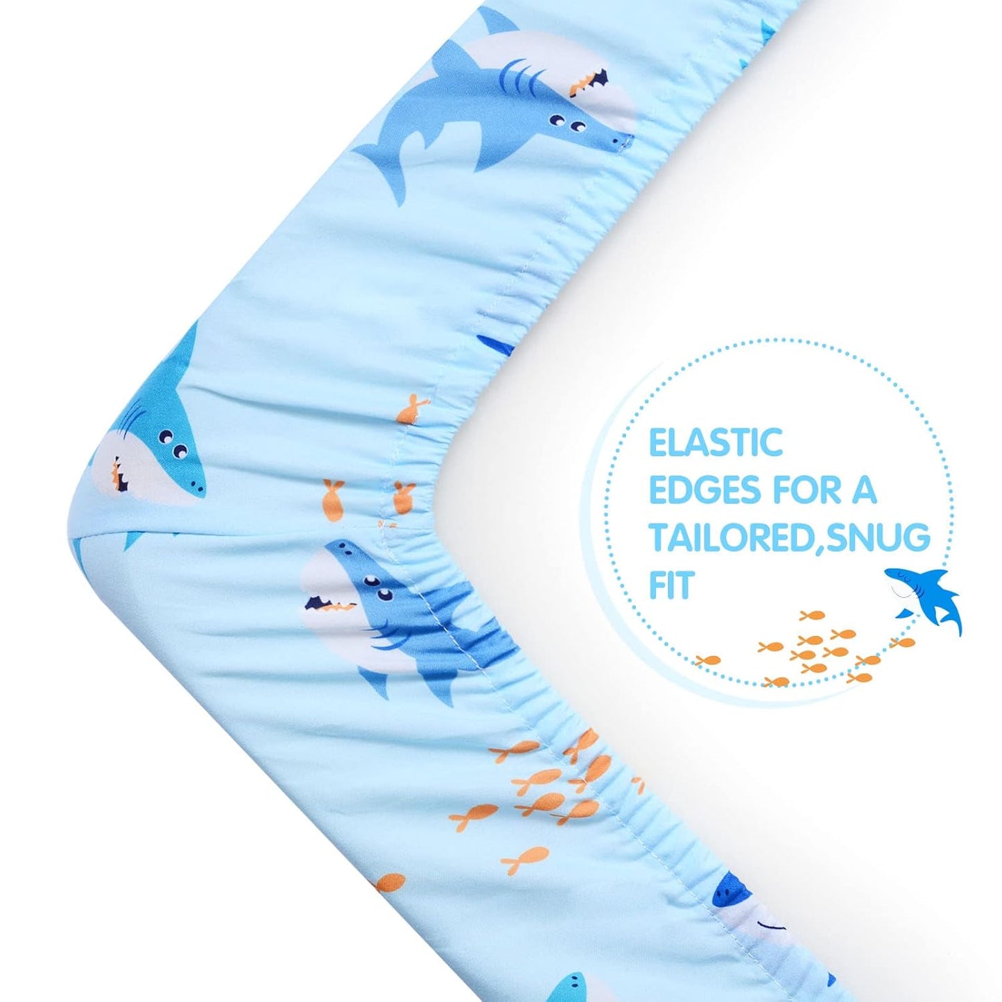 UOMNY Crib Sheet for Baby Boys Shark Fitted Crib Sheets for Standard Crib and Toddler Mattresses Ocean Crib Mattress Sheets for Daycare 52 x 28 Blue