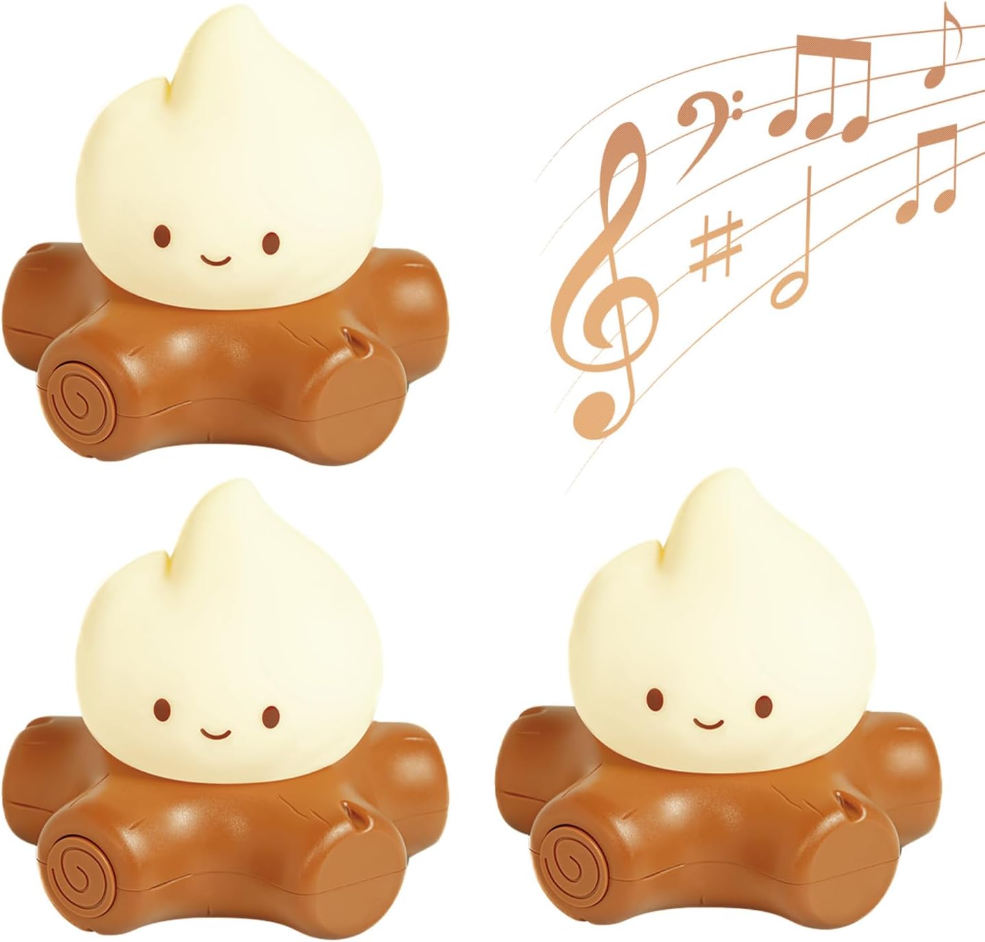 Fake Campfire Lamp, Ambient Lighting, White Noise Soothes The Mood, Portable Rechargeable Night Light, Candlelight Mode Mood Lighting, Bedroom, Desktop, Camping Decor (3Pack)