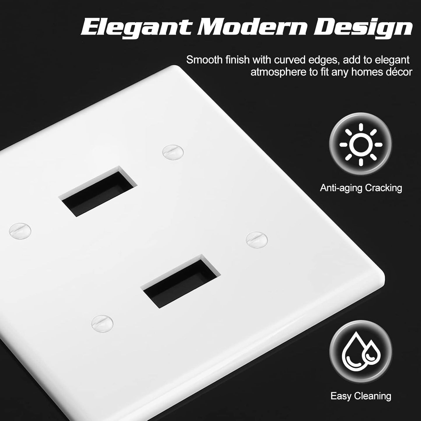 Decorator Wall Plate Double Toggle Light Switch Plate Outlet Cover,Unbreakable Polycarbonate Thermoplastic, White (4-Pack, Double Toggle-White)