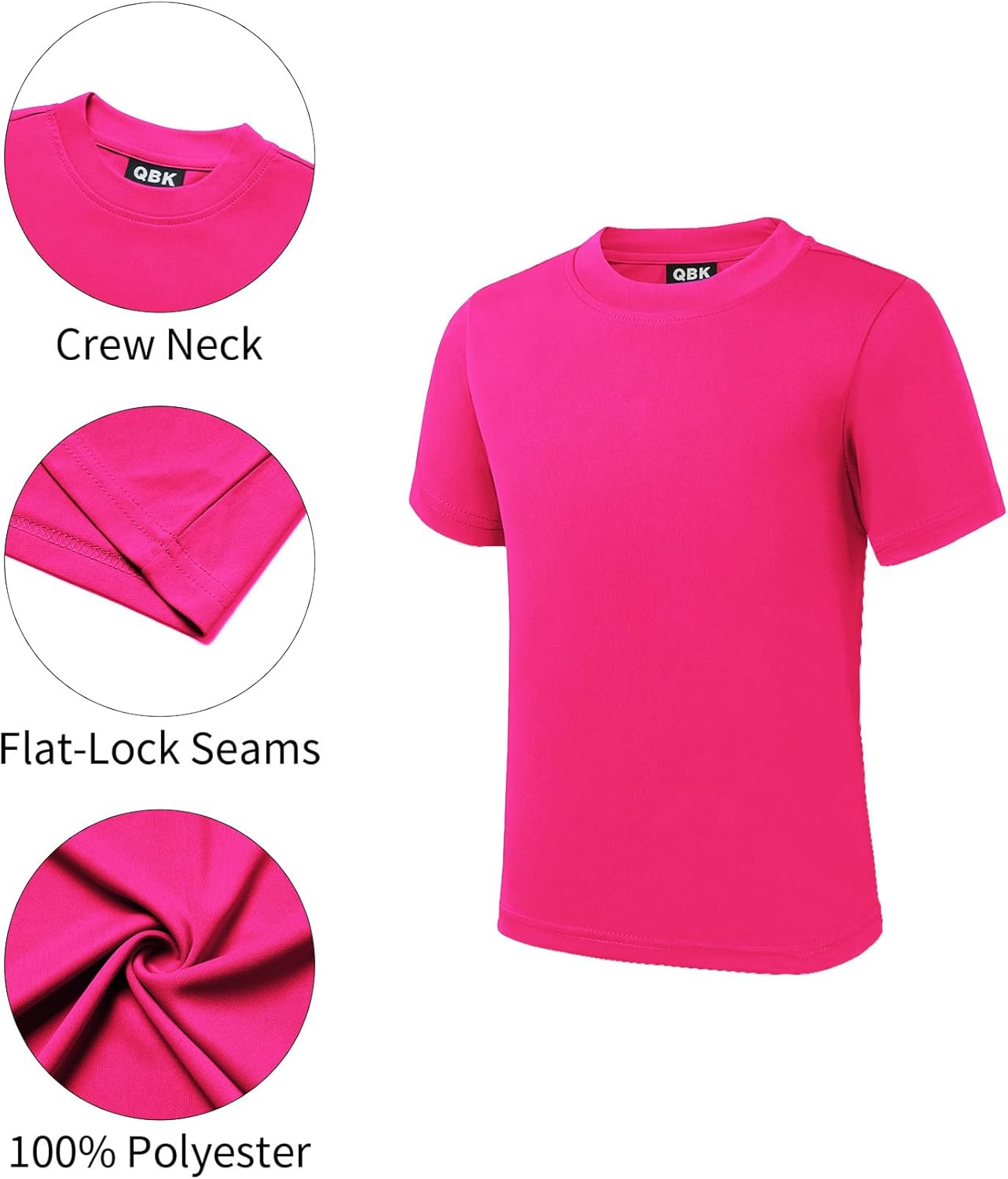 QBK 2T to Youth Neon Shirt Kids UPF 50+ Dry Fit Athletic Short Sleeve Rash Guard T Shirts for Boys Girls Sports Undershirt