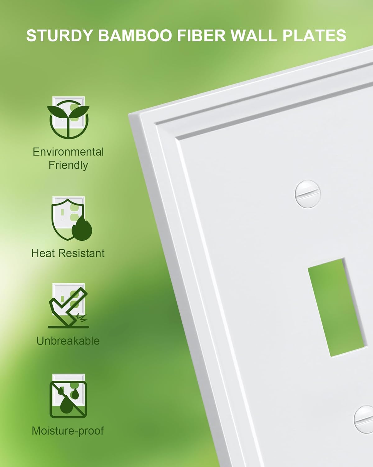 2-Pack Combo Toggle/Duplex Light Switch Cover Plate, Pure White Wall Outlet Cover Plate, Natural Bamboo Fiber Decorative Wall Receptacle Cover for Electrical Outlets, Light Switch