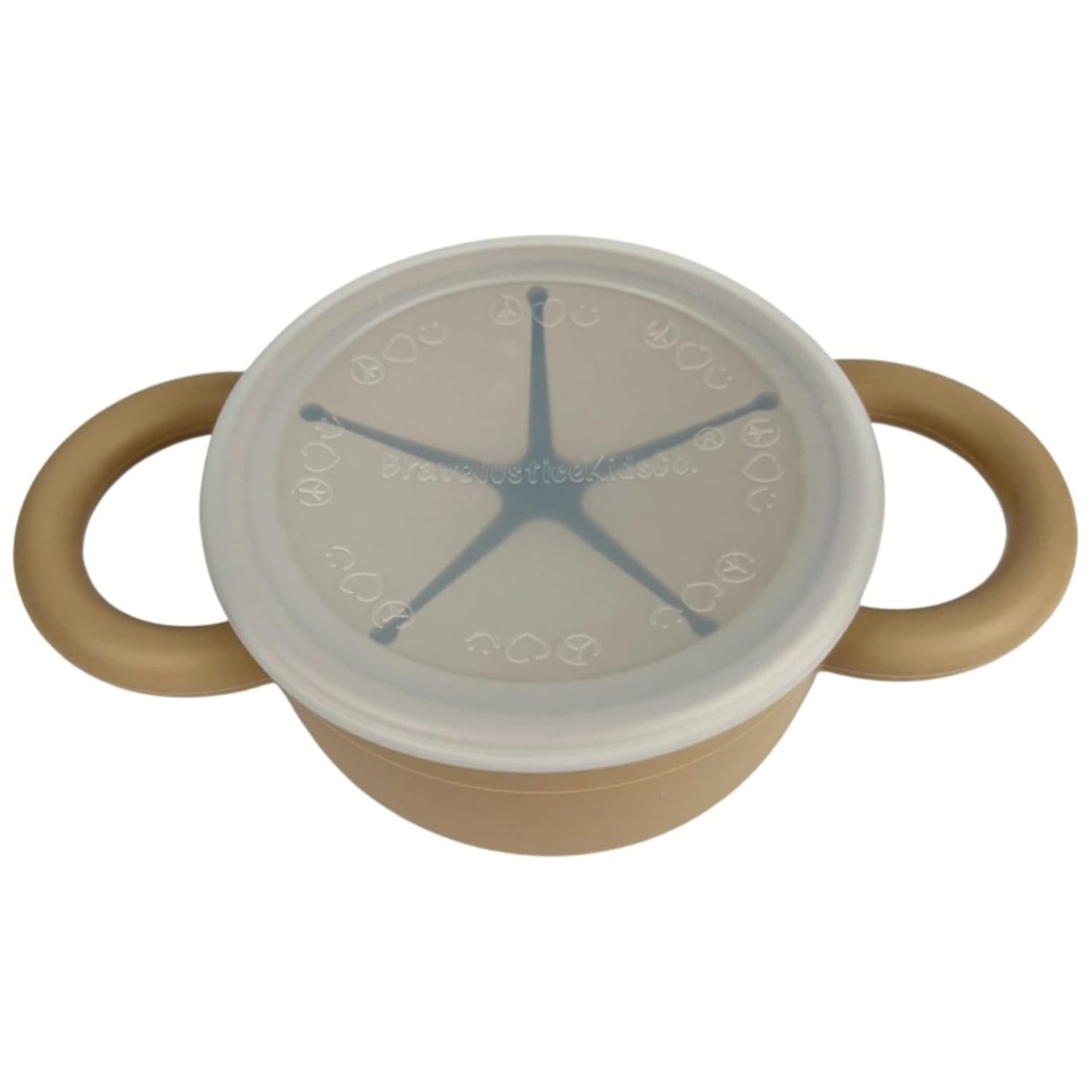 BraveJusticeKidsCo. | Snack Attack II Snack Cup | Collapsible Silicone Snack Container | Toddler and Baby Snack Catcher Lid (Warm Sand)