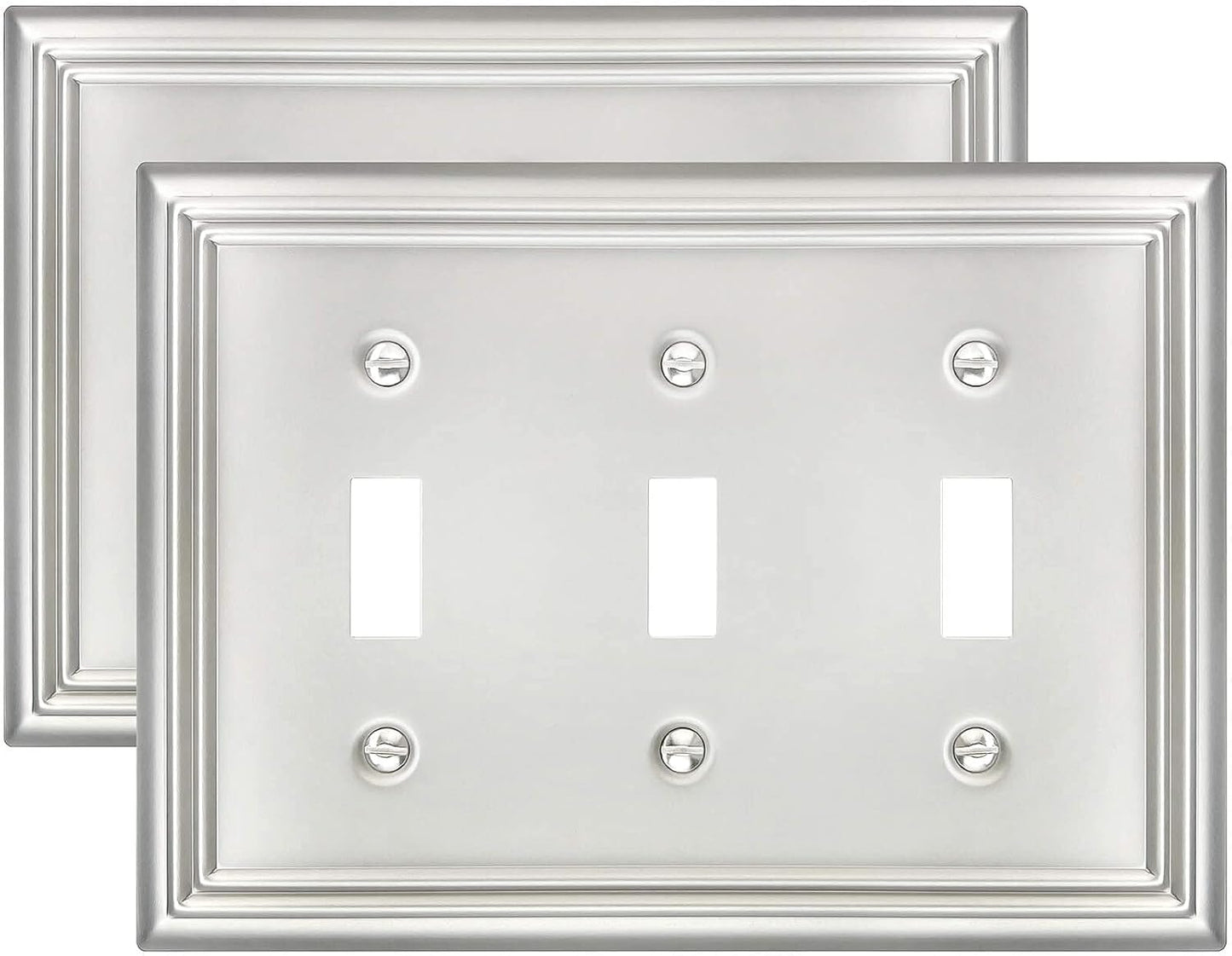 2-Pack Light Switch Cover, Satin Nickel Triple Toggle Wall Plate, Metal Switch Plate Cover, Midsize, A031 Series
