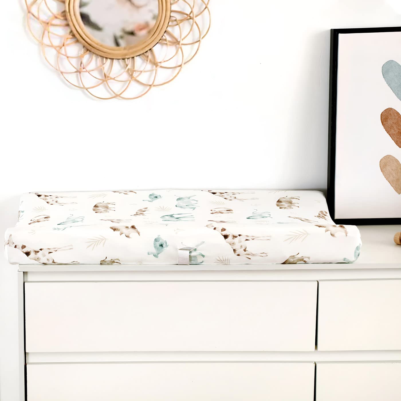 GRSSDER Stretch Ultra Soft Jersey Knit Changing Pad Cover Set 2 Pack, Change Table Pad Covers Fit 32"/34" x 16" Pads Safe and Snug, Stylish Pattern for Boys and Girls, African Savannah Animals