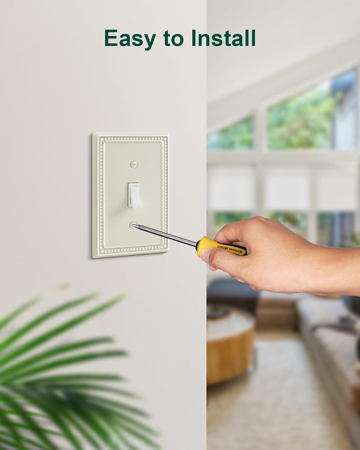 4-Pack Single Toggle Light Switch Cover Plate, Pearls Decorative Switch Plate Covers, Light Almond 1 Gang Metal Wall Plate, Corrosion Resistant