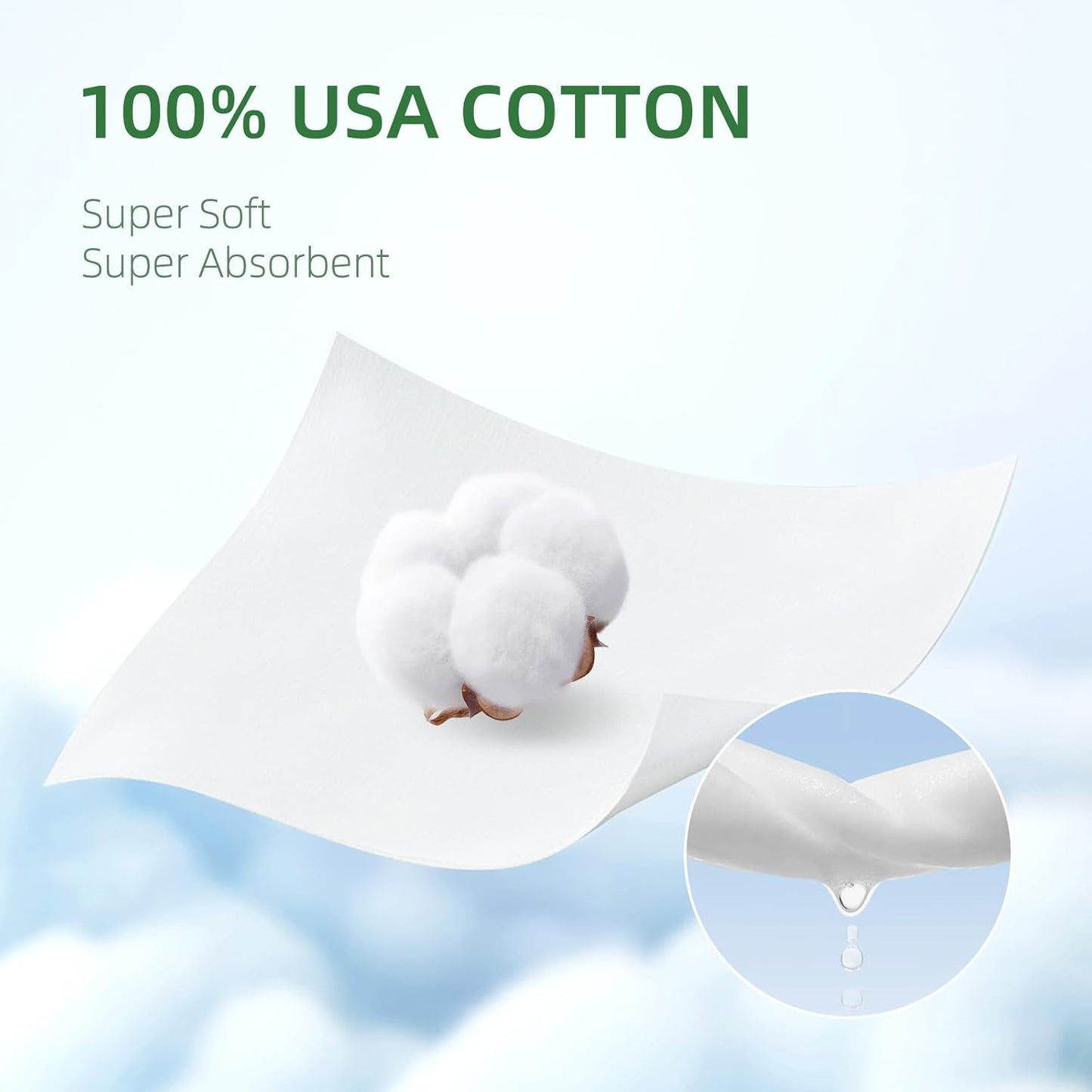 100% USA Cotton Baby Wipes for Sensitive Skin, 99% Purified Water Unscented Wet Wipes, Hypoallergenic & Plastic-Free, 768 Count (12 Flip-Top Packs of 64)