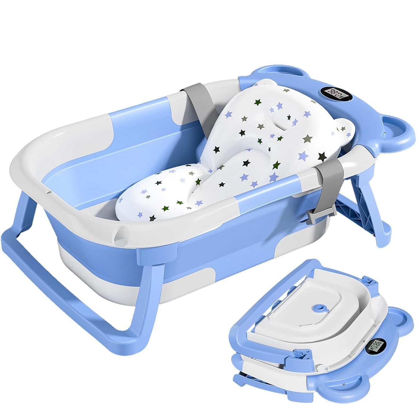 TPN Collapsible Baby Bathtub, Baby Bath Tub with Soft Cushion & Real-Time Thermometer, Baby Bathtub Infant to Toddler Tub (0-36 Months), Portable Newborn Travel Bath tub