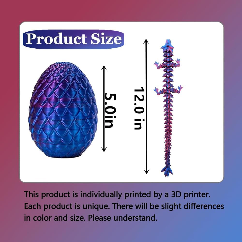 3D Printed Dragon Egg,Easter Egg,3D Printed Articulated Dragon with Dragon Inside,Crystal Dragon Fidget Toy Adults Fidget Toys Mystery Dragon Egg for Autism/ADHD (Pure Purple)