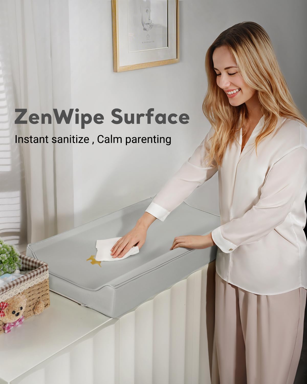 Vegan Leather Waterproof Baby Changing Pad - Wipeable, Extra Thick & Portable & Non-Slip Diaper Mat for Dresser, Crib, Travel | Soft & Safe (Gray)