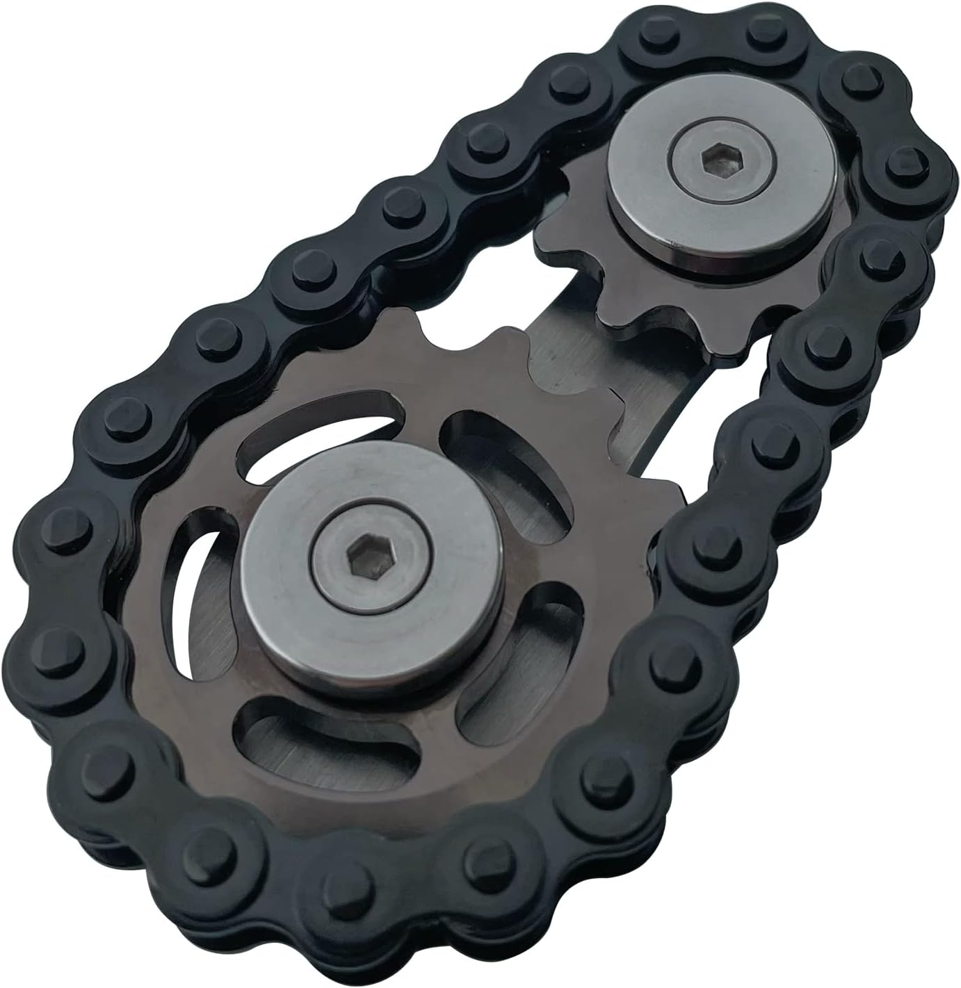 Chain Gear Fidget Spinner, Metal Sprocket Chain Fidget Toy, Stress Anxiety Relief Fidget Toy, Bike Chain Gears Novelty Toy,Metal EDC for Anxiety Relieve Boredom ADHD Autism (Black)