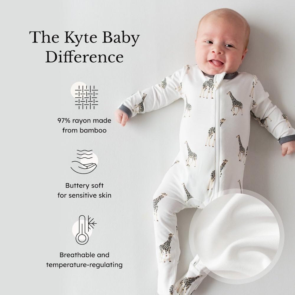 KYTE BABY Unisex Zipper Closure Footies, Rayon Made From Bamboo, 0-24 Months