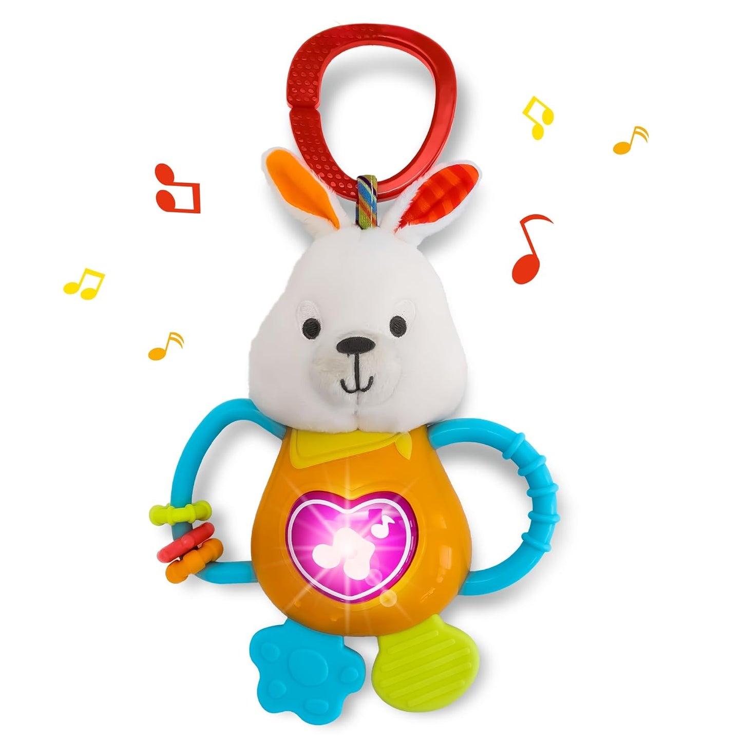 KiddoLab Bunny Teething & Rattle Musical Toy for Infants and Babies - Light-up, Sensory Chew & Interactive Toy for Infants - Baby Basket Stuffer for 3 Months and Up