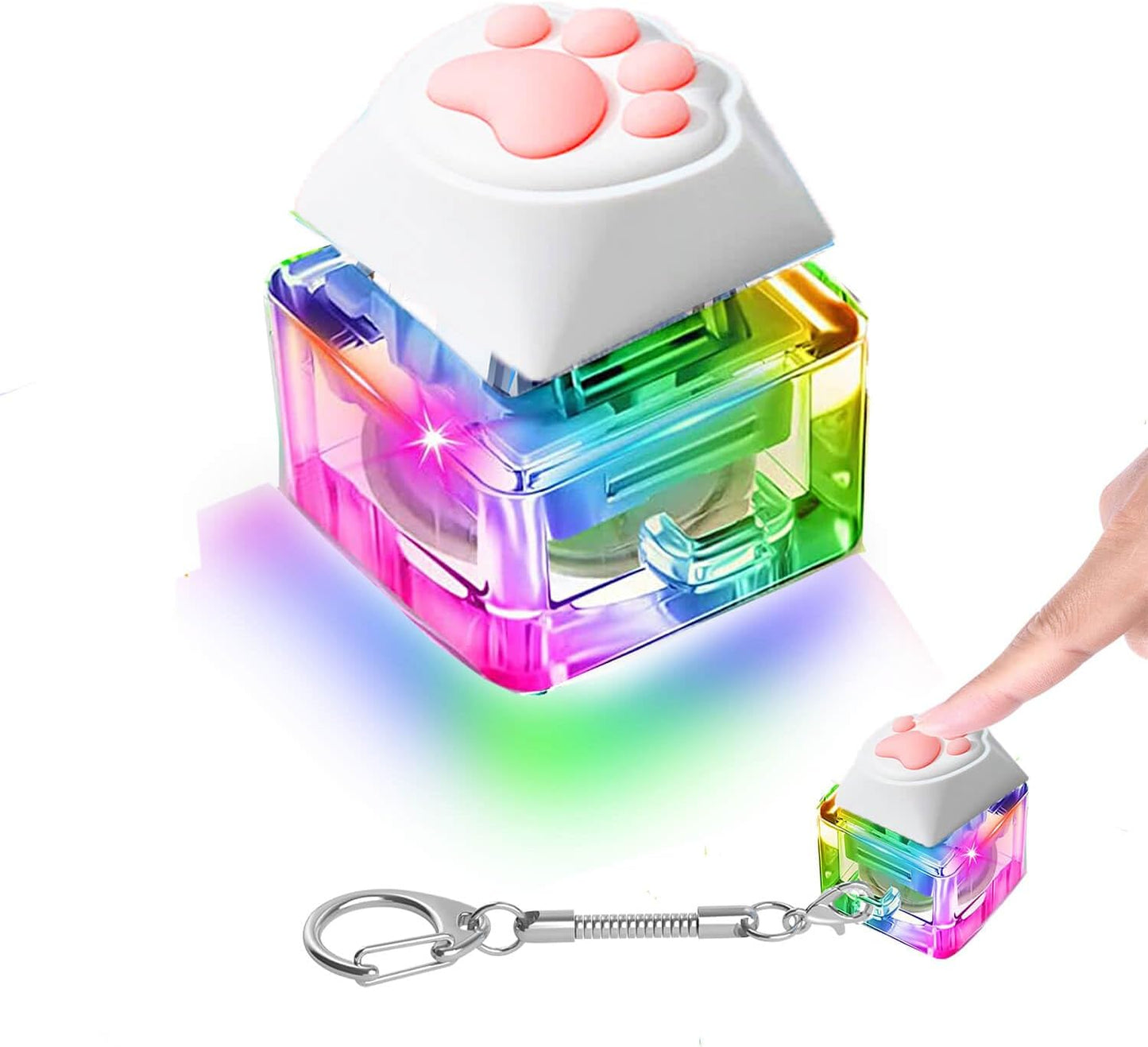 Fidget Keyboard Toys,Cat's paw Keychain with LED Light Stress Relief Toys for Adults and Kids,Finger Keyboard Keychain Fidget Clicker Toys,Executive Desk Toys,ADHD Toys,Adult Gifts.