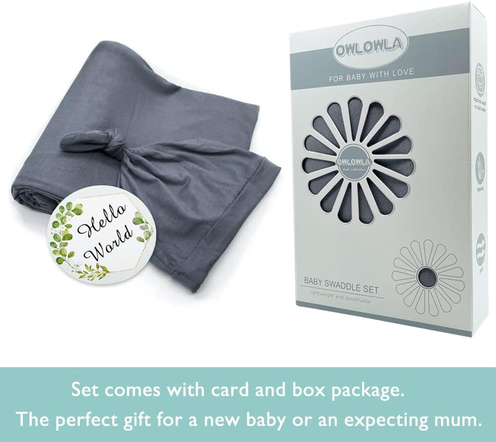 OWLOWLA Swaddle Blanket and Hat Set Newborn Swaddle Wrap Baby Receiving Blanket for Baby Boys Girls(Dim Gray)