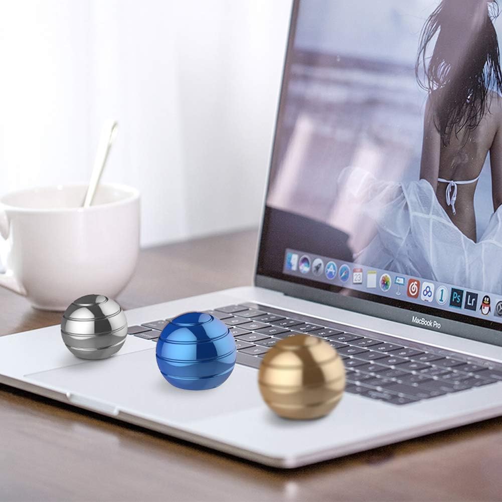 Metal Kinetic Desk Toy, Optical Illusion Fidget Spinning Top Ball, Unique Executive Stress Relief Gift for Adults & Kids