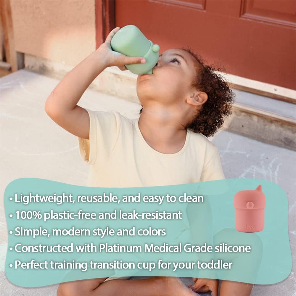 Pura my-my Silicone Sippy Cup 5oz/150ml - Training Cup, Reusable, Platinum Food Grade Medical Grade, Spill Proof Cups for Kids, Toddlers, Babies & Infants - 2-Pack Mint & Moss