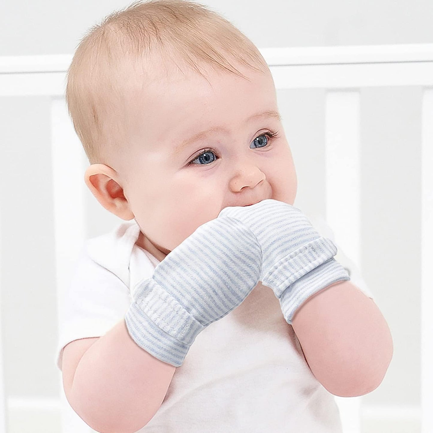 Newborn Baby No Scratch Mittens Stay On, 100% Cotton Breathable, Adjustable Infant Gloves for Baby Boys Girls Mittens