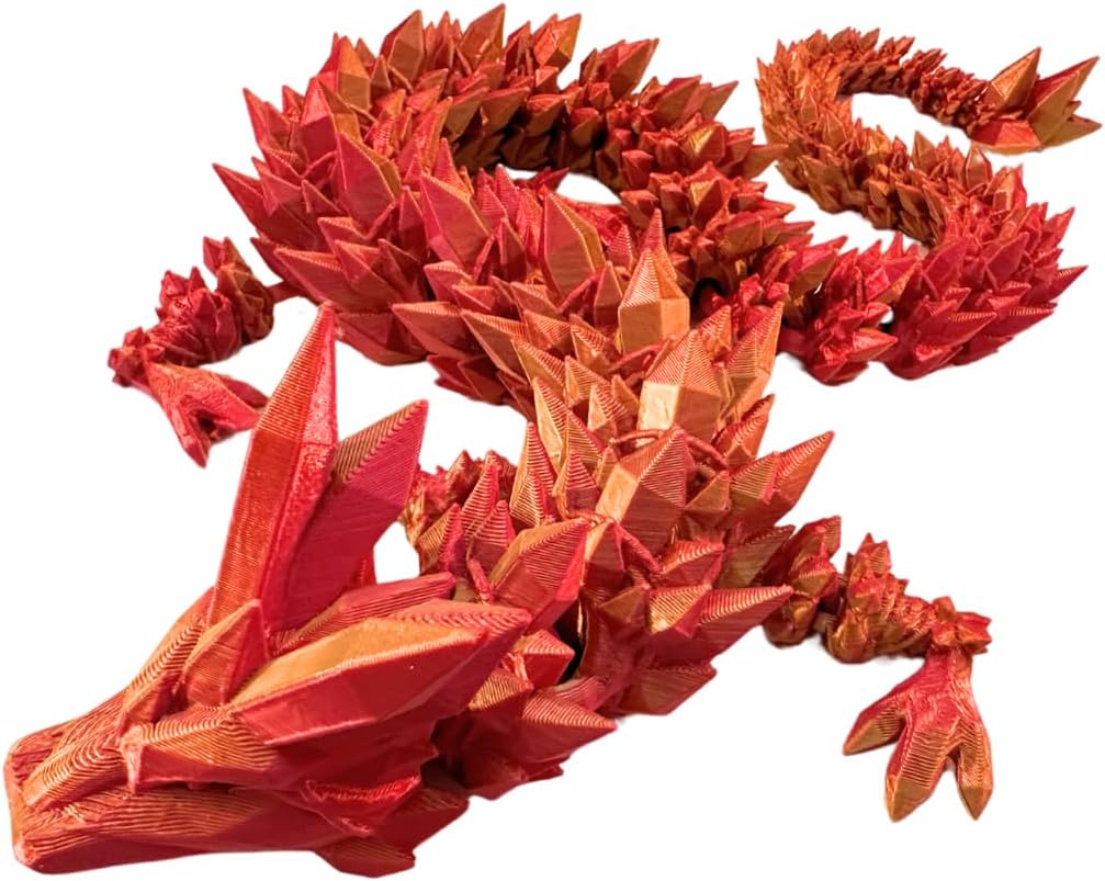 Crystal Dragon - Articulated Flexi Dragon - 3D Printed Gift (Baby, Red/Gold)