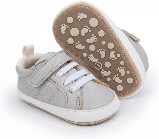 SOFMUO Baby Boys Girls High Top Ankle PU Leather Sneakers Soft Rubber Sole Infant Moccasins Newborn Oxford Loafers Anti-Slip Toddler Wedding Uniform Dress Shoes
