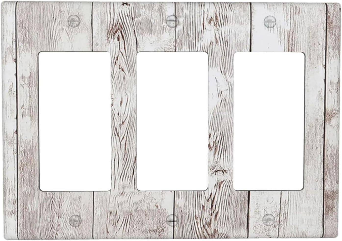 Light Switch Covers Rustic Vintage White Wood Grain 3 Gang Rocker Electrical GFCI Decorative Triple Outlet Wall Plate Cover Switchplate for Farmhouse Home Decor