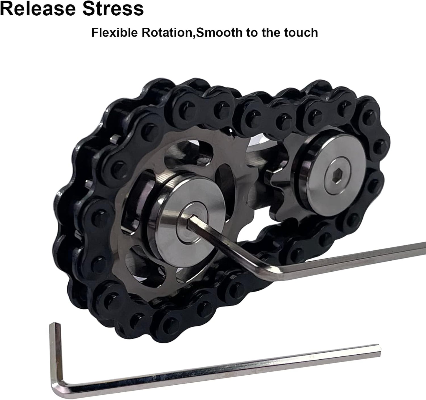 Chain Gear Fidget Spinner, Metal Sprocket Chain Fidget Toy, Stress Anxiety Relief Fidget Toy, Bike Chain Gears Novelty Toy,Metal EDC for Anxiety Relieve Boredom ADHD Autism (Black)