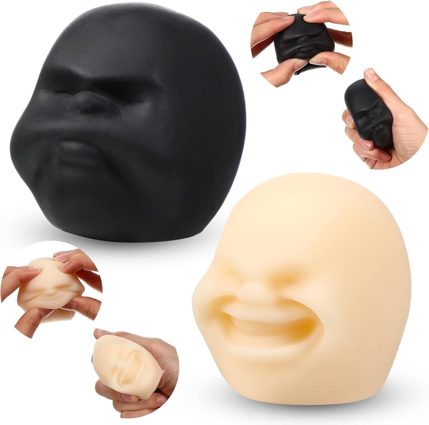 2 Pcs Funny Human Face Emotion Balls Fidget Sensory Toy Stress Relief Squeeze Ball Black Sulkiness and White Happy Decompression Anxiety Relief Toy for Adult Teen Christmas Stocking Filling Favor