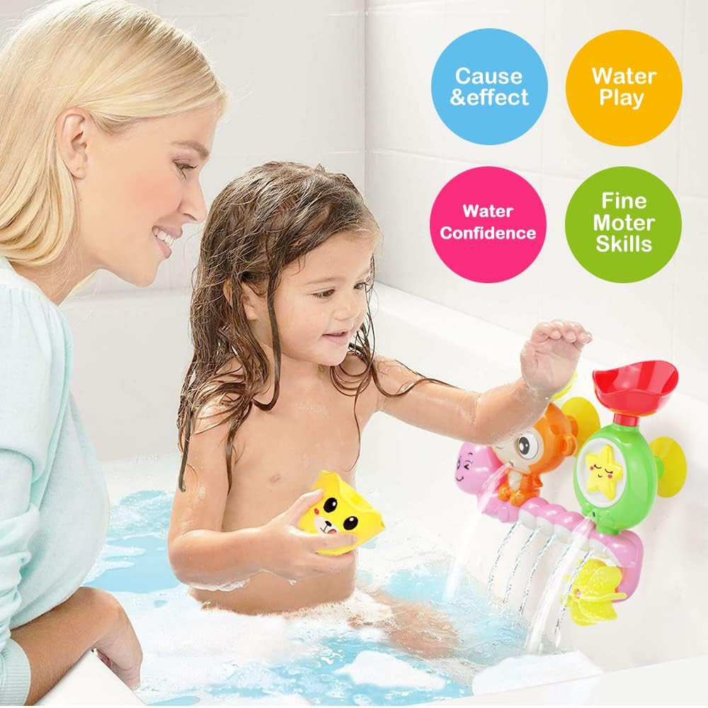 G-WACK Bath Toys for Toddlers Age 1 2 3 Year Old Girl Boy, Preschool New Born Baby Bathtub Water Toys, Durable Interactive Multicolored Infant Toy, Lovely Monkey Caterpillar,Strong Suction Cups Pink