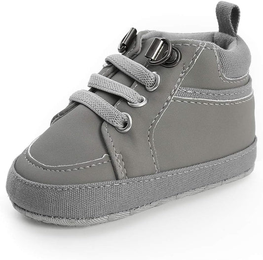 SOFMUO Baby Boys Girls High Top Ankle PU Leather Sneakers Soft Rubber Sole Infant Moccasins Newborn Oxford Loafers Anti-Slip Toddler Wedding Uniform Dress Shoes