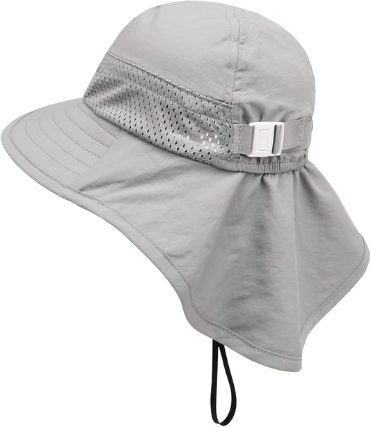 CHUNG Baby Sun Protection Hat Summer Toddler Adjustable UPF 50+ Wide Brim Neck Flap Beach Caps Boys Girls 1-12 Years Kids