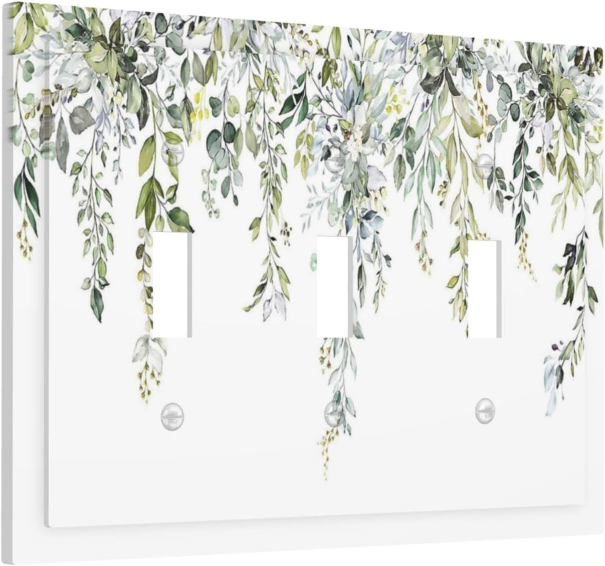 Decorative Switch Plates Boho Farmhouse Flower Leaf Sage Green 3 Gang Wall Plate Triple Toggle Light Switch Cover Faceplate Electrical Wall Panels for Bedroom Cabin Decor